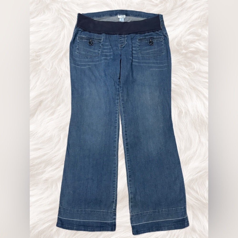Motherhood Maternity Stretch Bootcut Trouser Jeans Dark Wash Long Inseam Large
